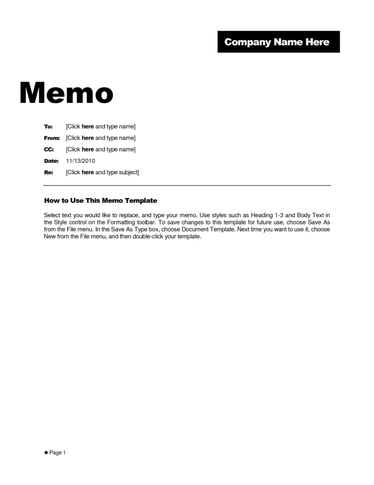 Memo Template Word 2010