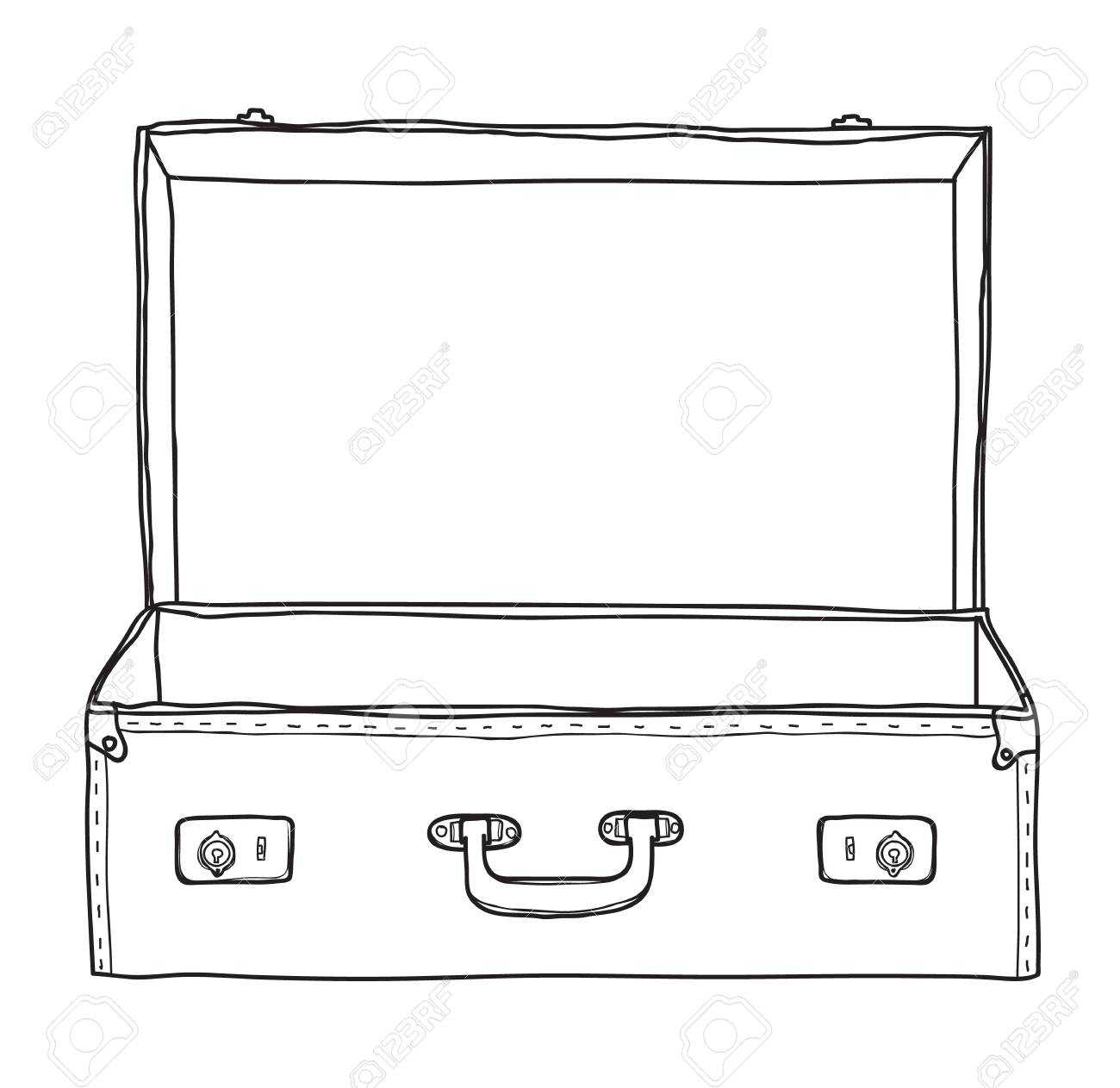 Suitcase Vintage Empty Suitcase Hand Drawn Vector Line Art Illustration With Blank Suitcase Template