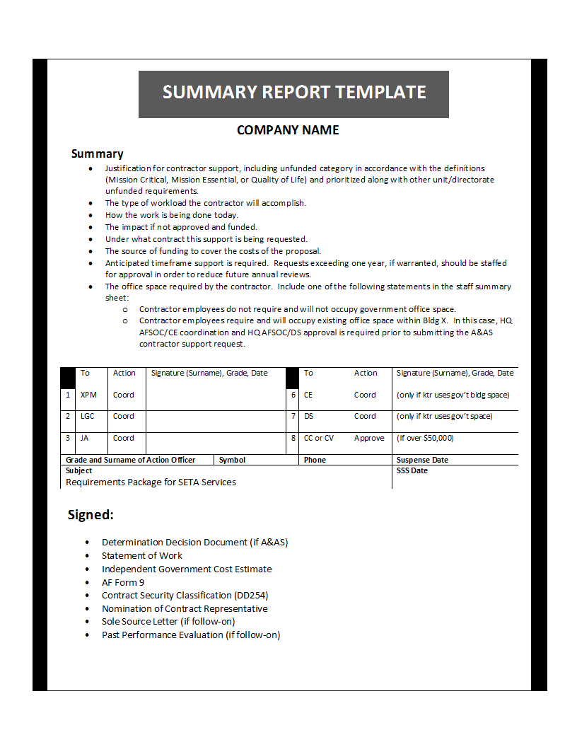 Summary Report Template In Company Analysis Report Template