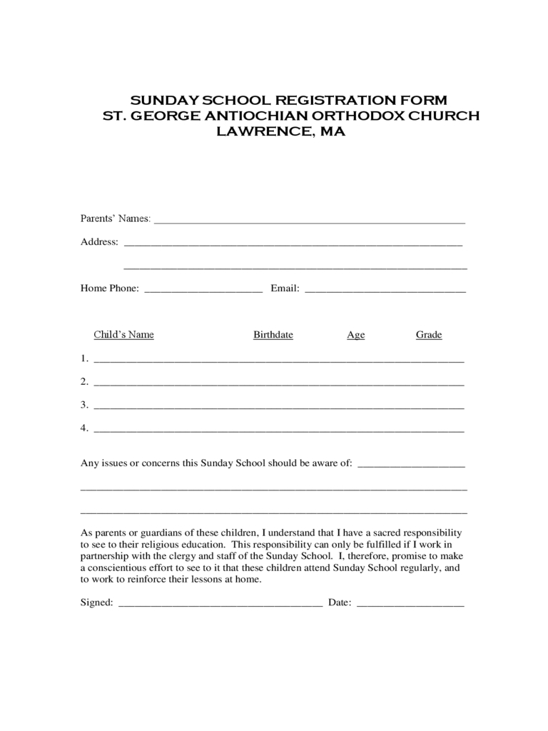 Sunday School Registration Form – 2 Free Templates In Pdf Inside School Registration Form Template Word