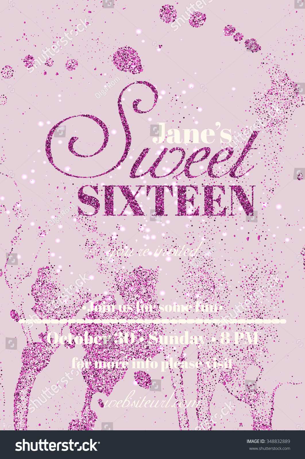 Sweet Sixteen Glitter Party Invitation Flyer Stock Vector With Regard To Sweet 16 Banner Template