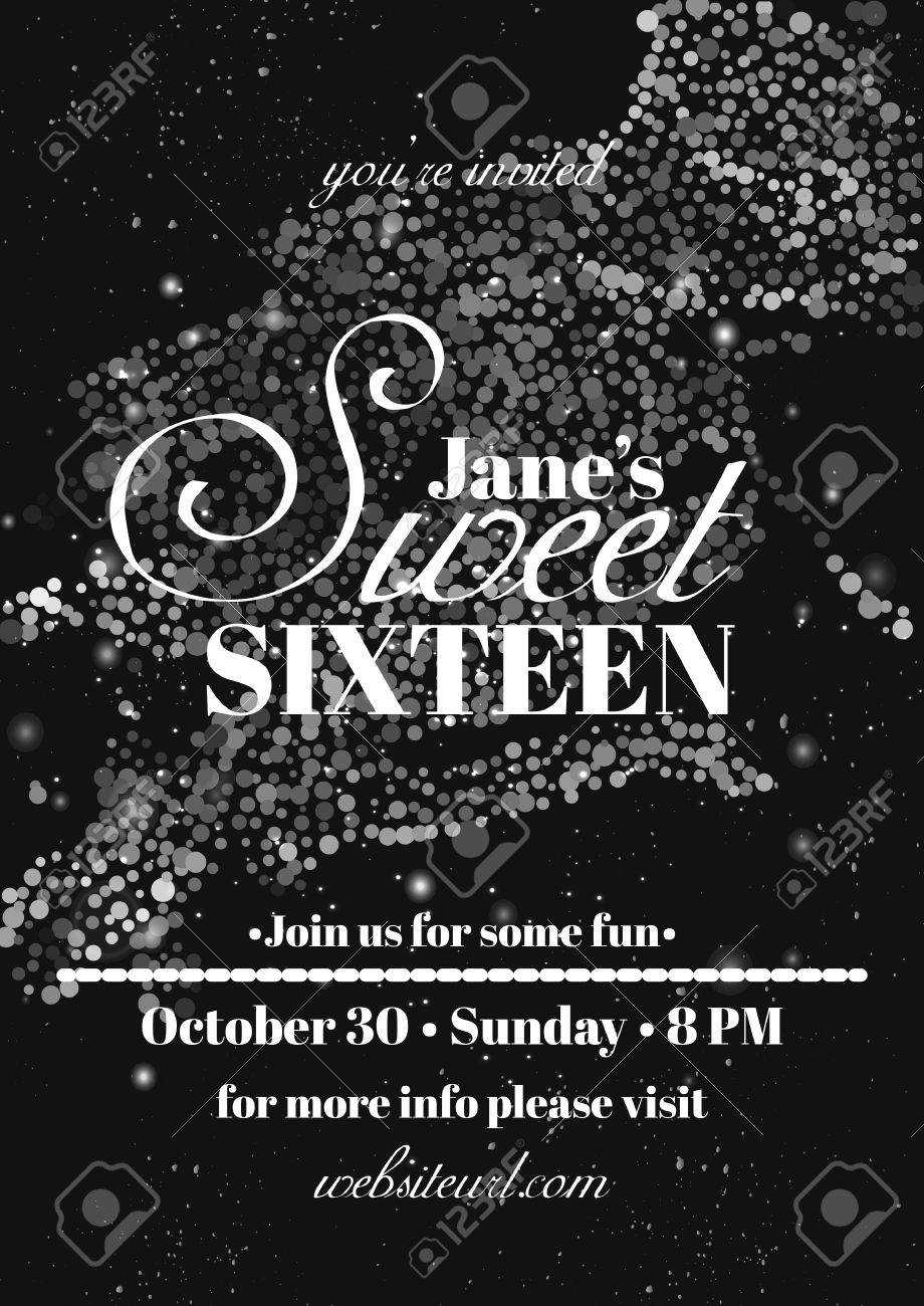 Sweet Sixteen Glitter Party Invitation Flyer Template Design For Sweet 16 Banner Template