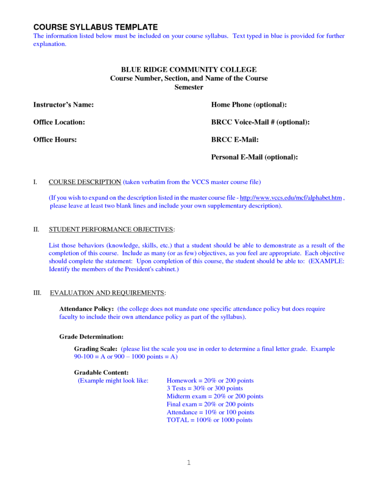 Blank Syllabus Template