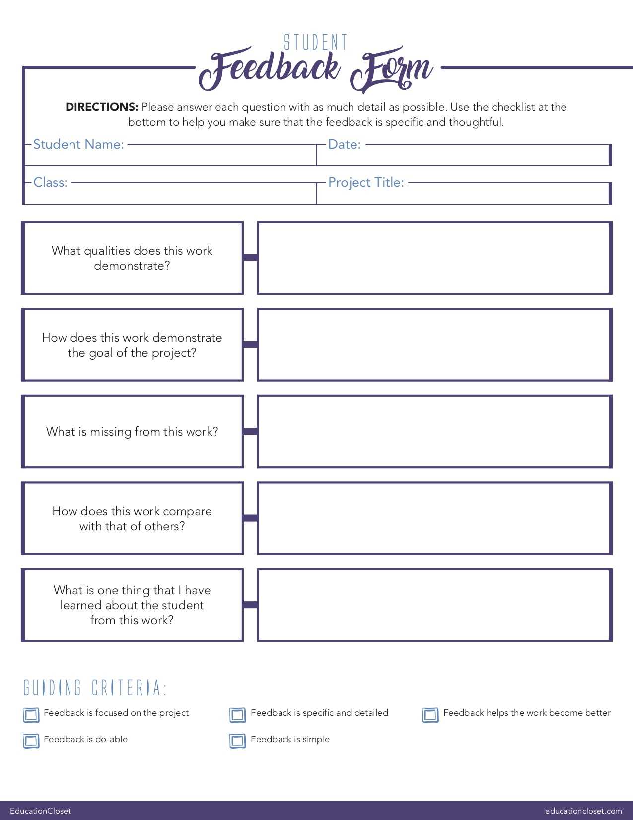 Teacher Created Resources | Free Teacher Printables For Student Feedback Form Template Word