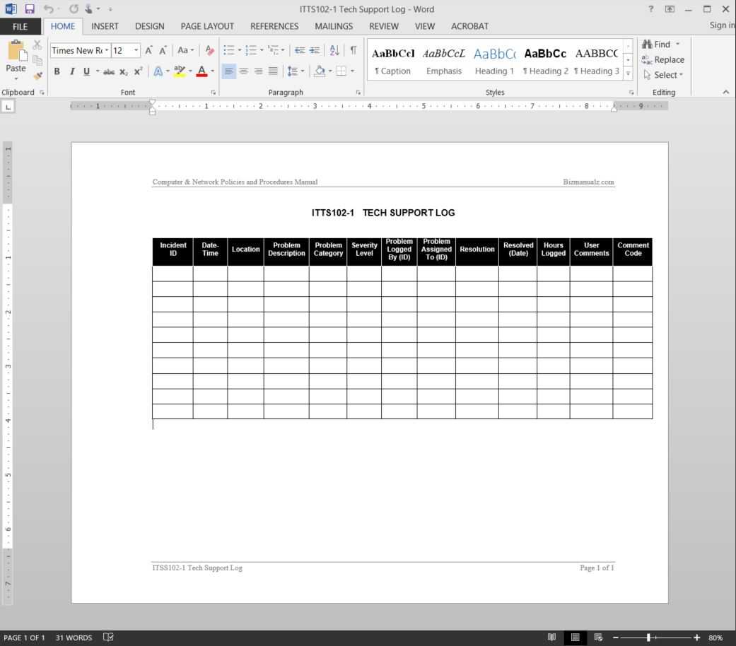 Tech Support Log Template | Itts102 1 Intended For Technical Support Report Template