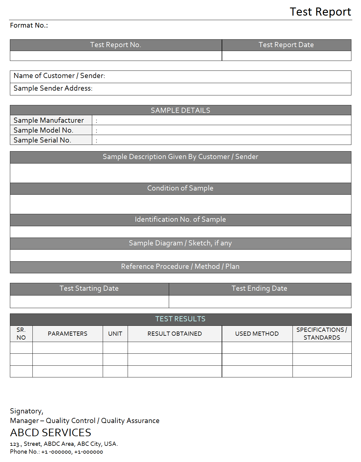 Test Report For Laboratory – With Test Result Report Template