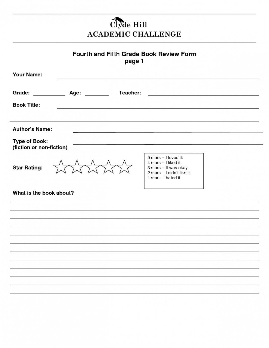 Third Grade Book Report Form 3Rd Fiction 5Th E 132378 Es Regarding Book Report Template Grade 1