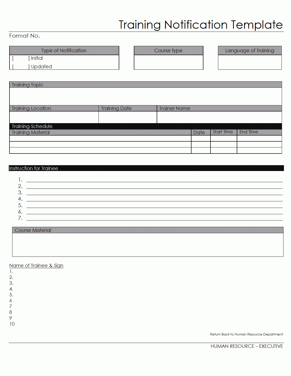 Training Notification Template – Within Training Documentation Template Word