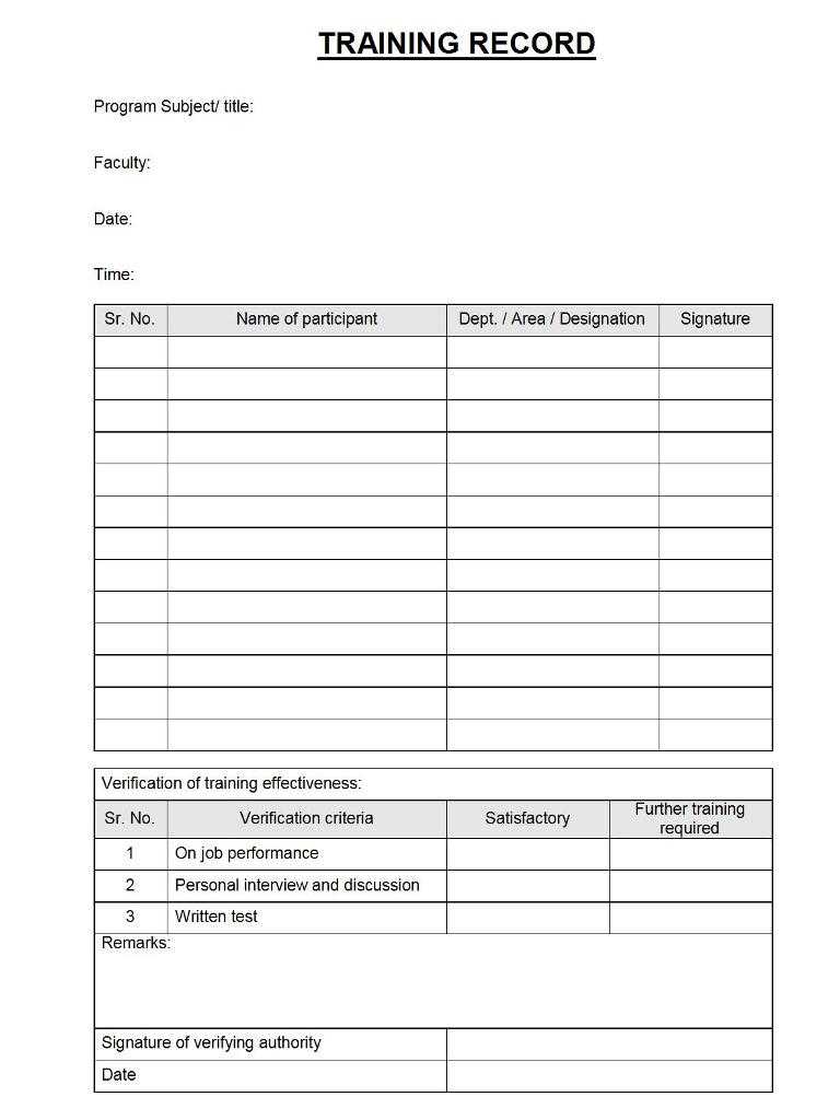 Training Record Format – Throughout Training Evaluation Report Template