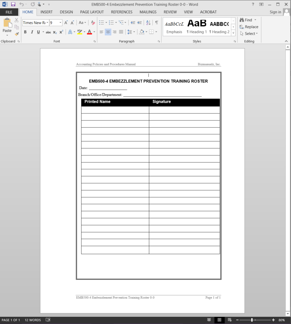 Training Record Template | Emb500 4 With Regard To Training Documentation Template Word