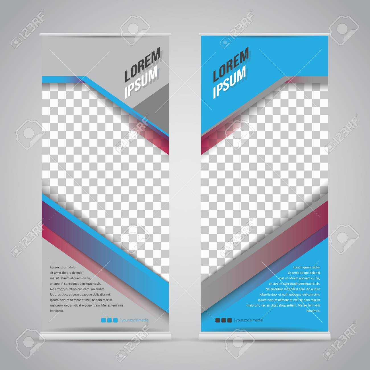 Twin Blue Roll Up Banner Stand Design Template For Banner Stand Design Templates