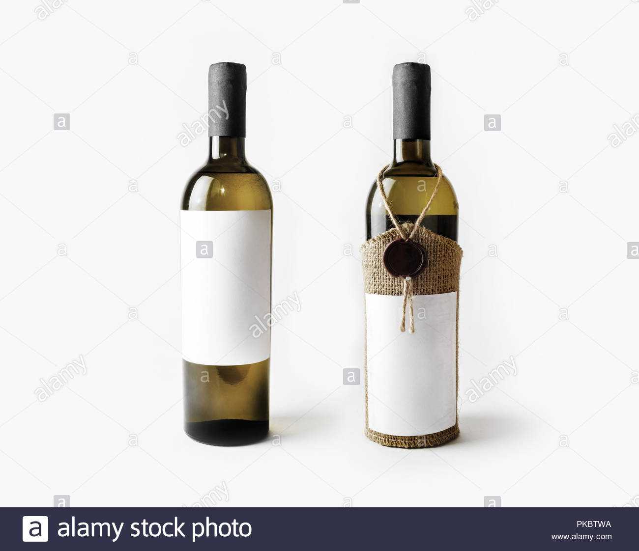 Two Wine Bottles With Blank Labels. Template For Placing With Blank Wine Label Template