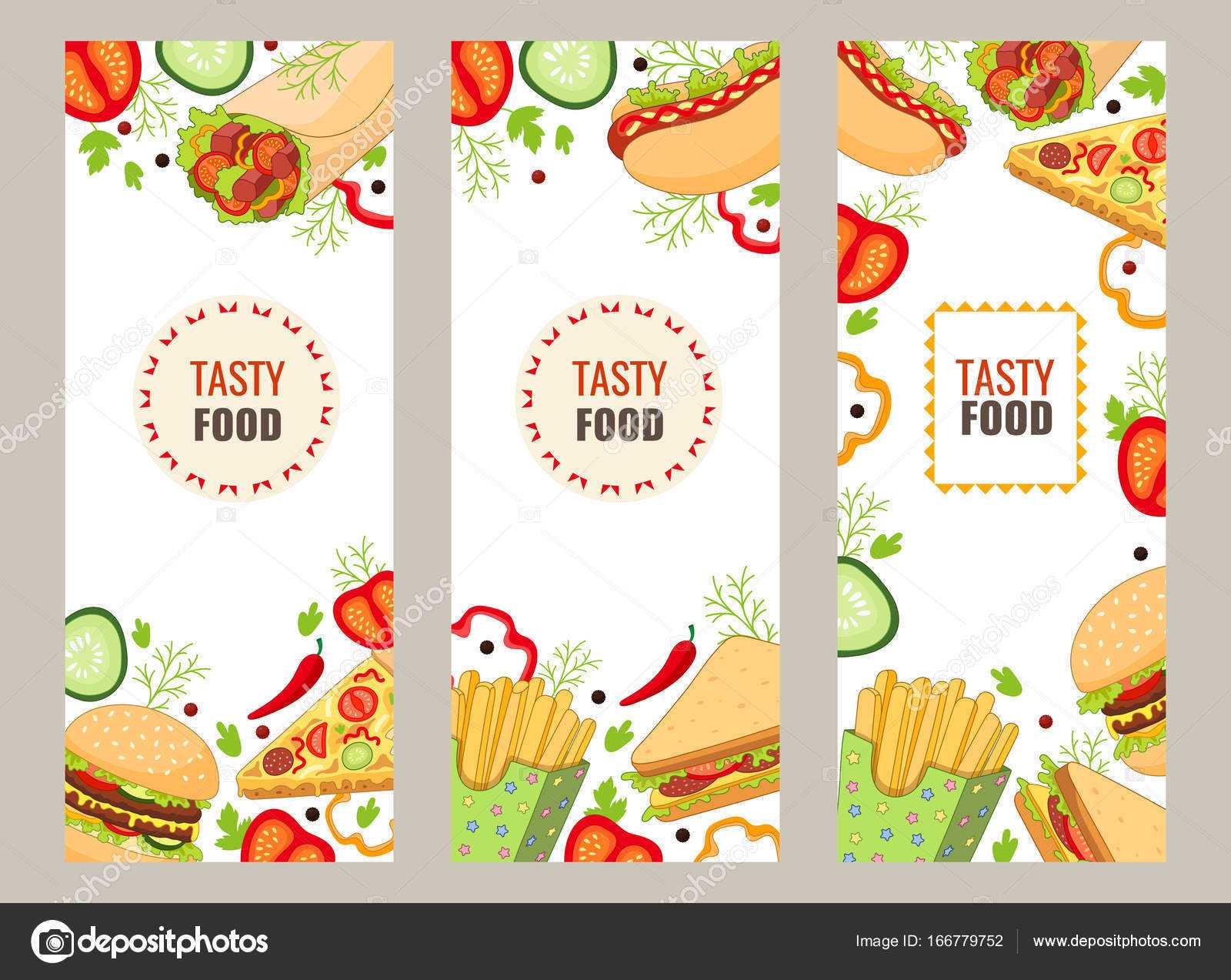 Vector Cartoon Flat Fast Food Banner Template Set — Stock Pertaining To Food Banner Template