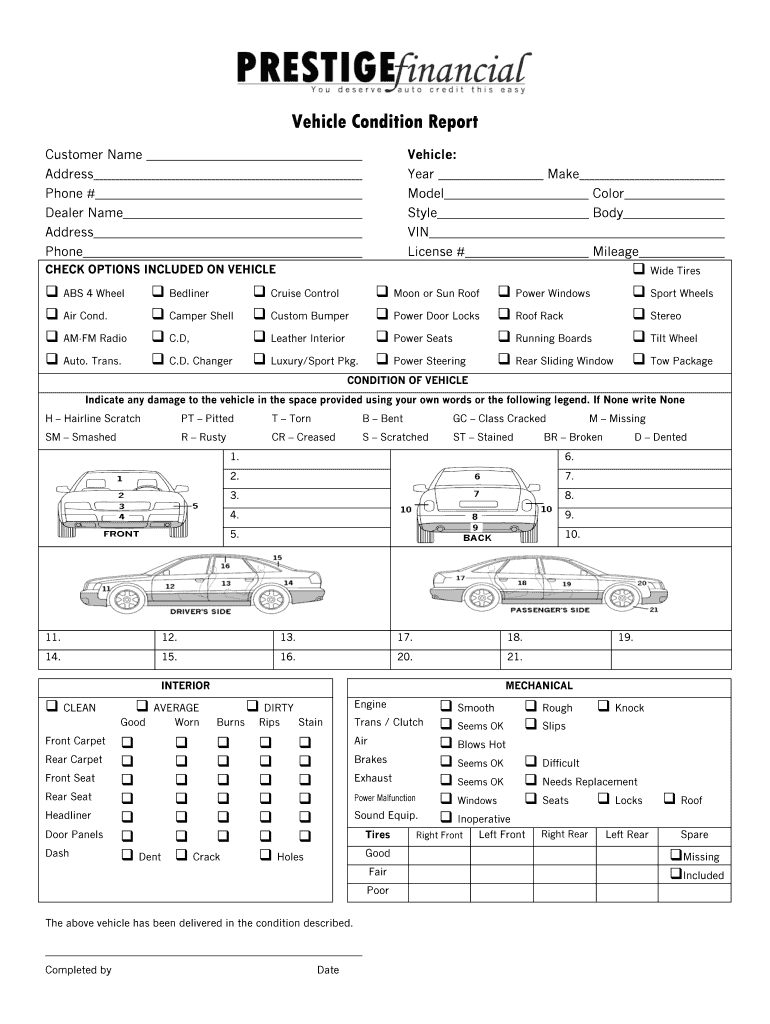 Vehicle Condition Report Form – Fill Online, Printable Throughout Truck Condition Report Template