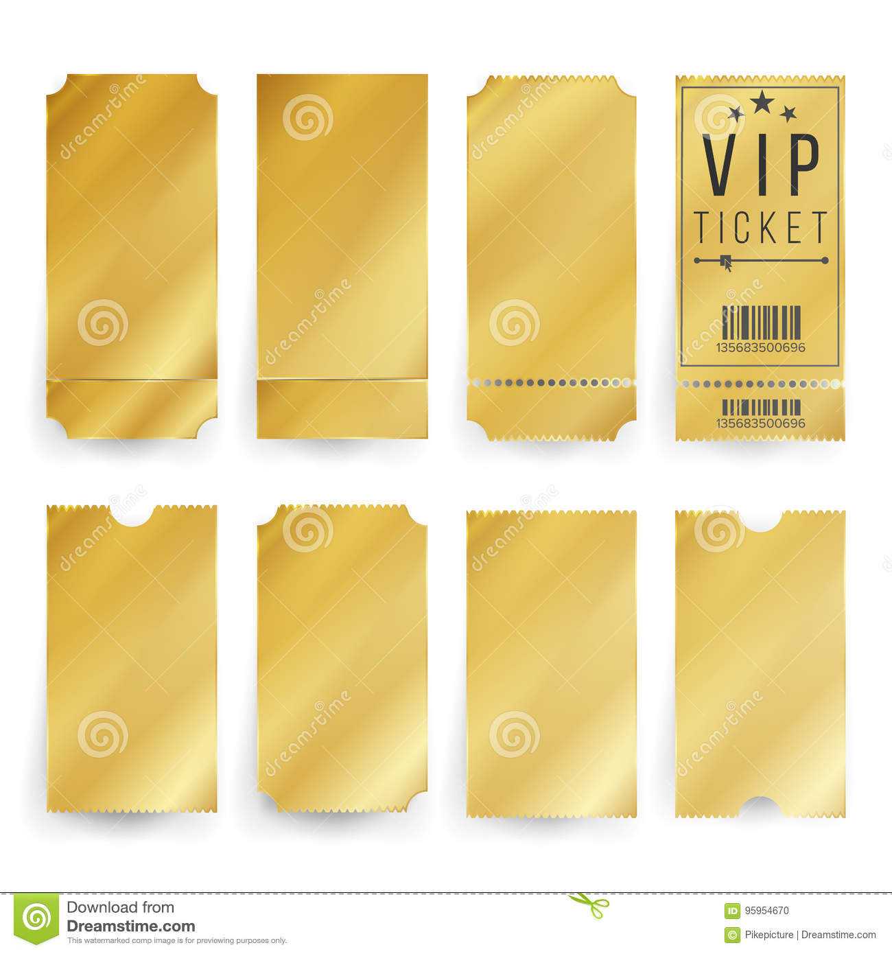 Vip Ticket Template Vector. Empty Golden Tickets And Coupons In Blank Train Ticket Template