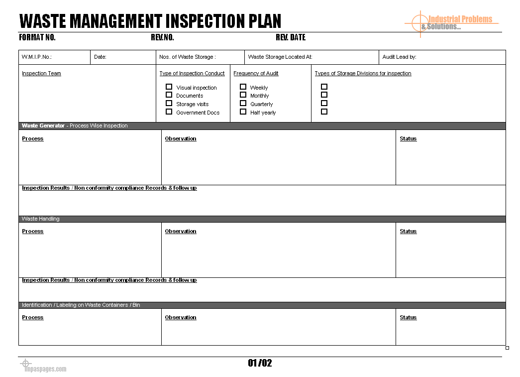 Waste Management Inspection Plan - In Waste Management Report Template