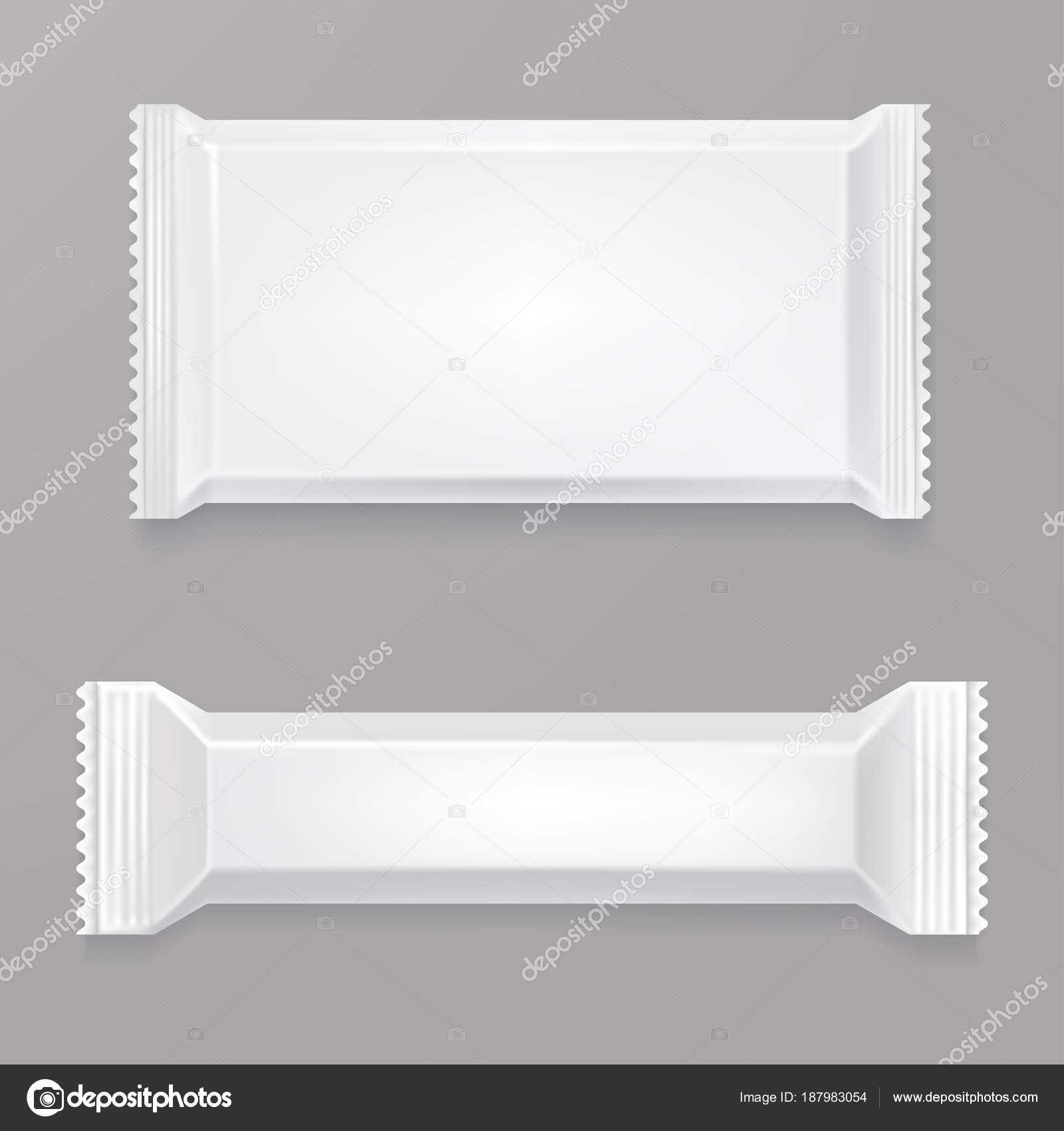 White Blank Chocolate Bar Mockup. White Polyethylene Package Within Blank Candy Bar Wrapper Template
