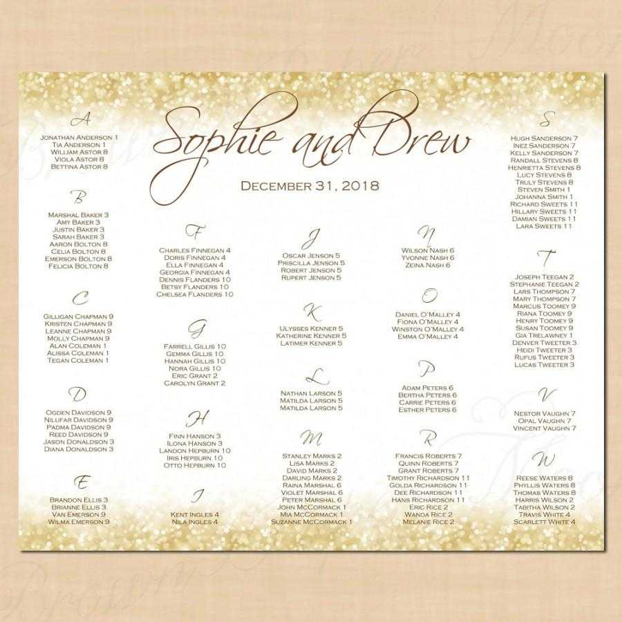 White Gold Sparkles Seating Chart Poster, Table Number Within Wedding Seating Chart Template Word