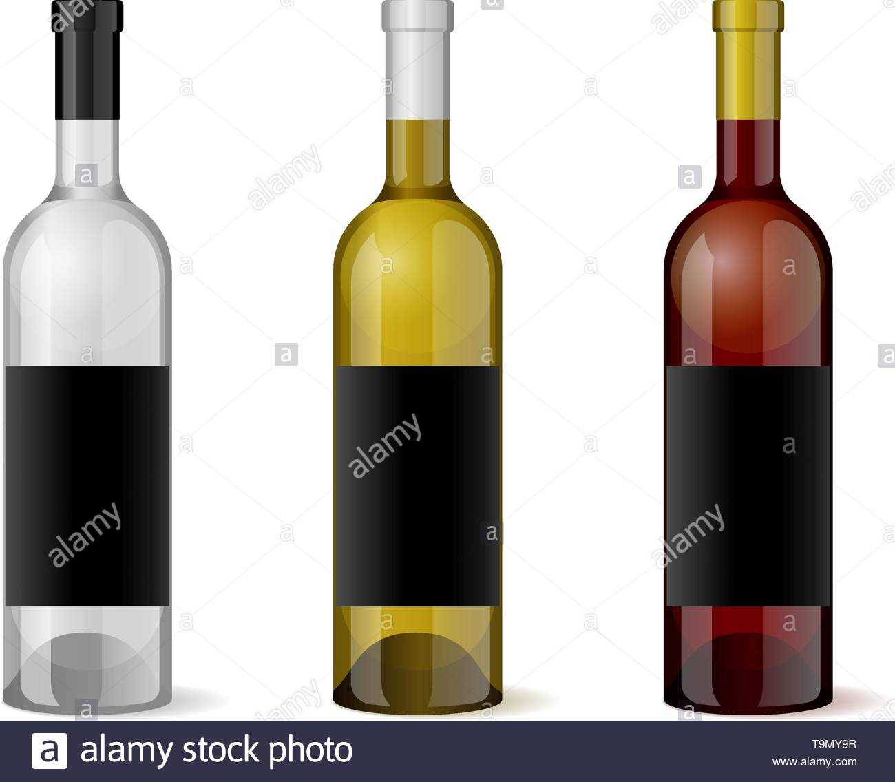 Wine Realistic 3D Bottle With Blank Black Label Template Set Pertaining To Blank Wine Label Template