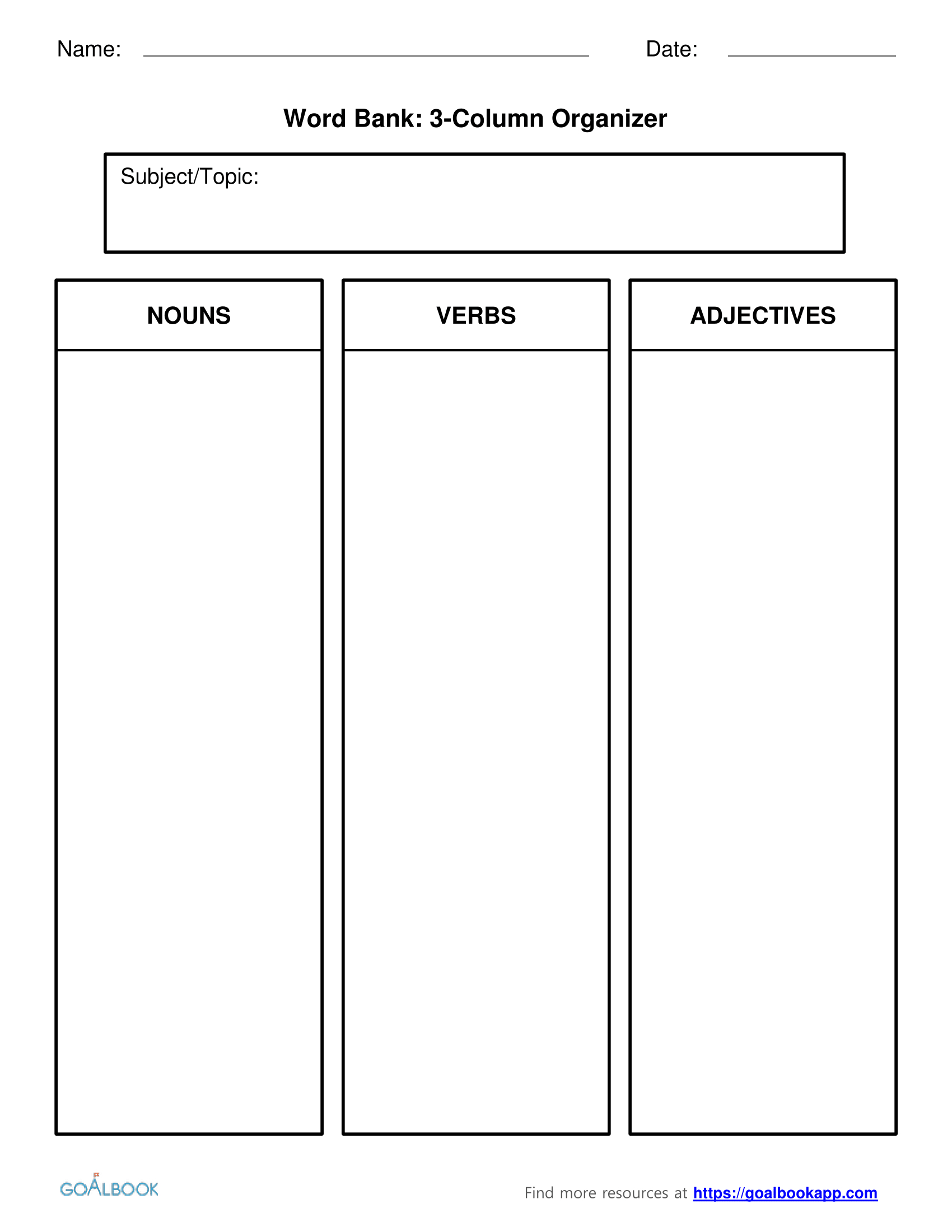 Word Bank | Udl Strategies - Goalbook Toolkit Intended For 3 Column Word Template