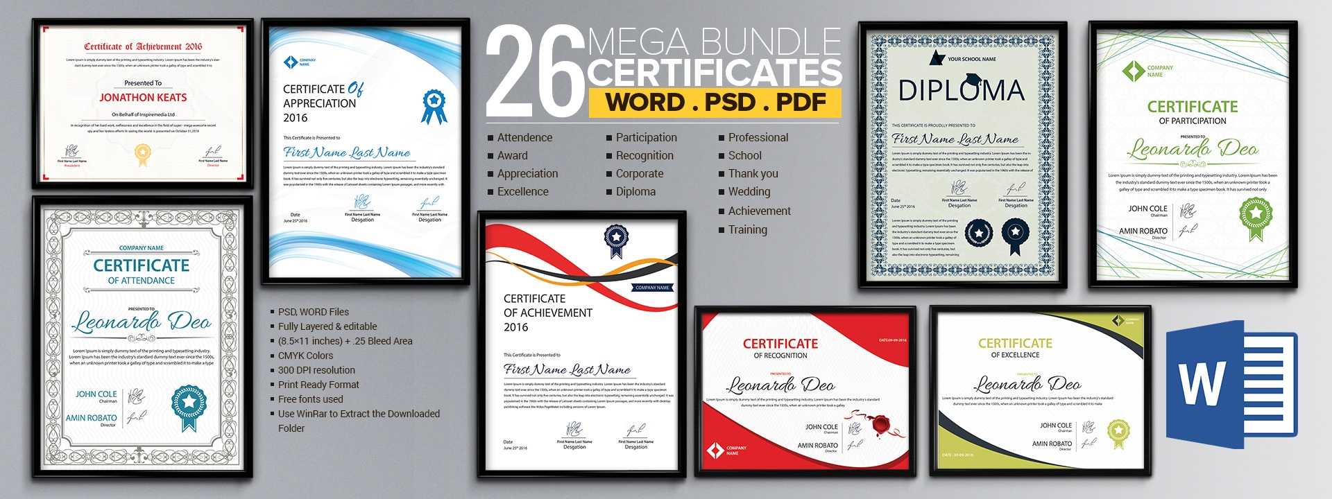 Word Certificate Template – 53+ Free Download Samples For Blank Award Certificate Templates Word