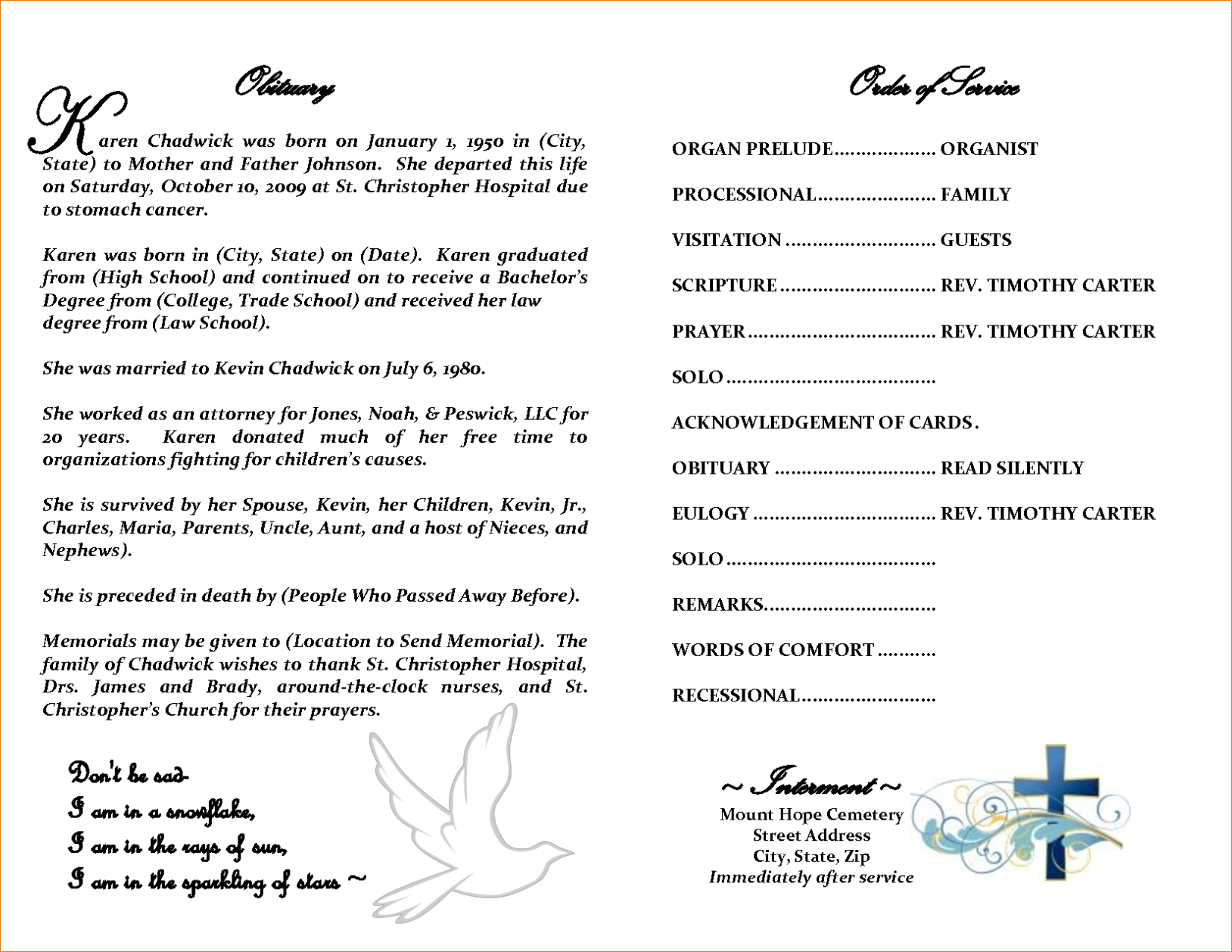 Word Obituary Template – Mahre.horizonconsulting.co Throughout Fill In The Blank Obituary Template