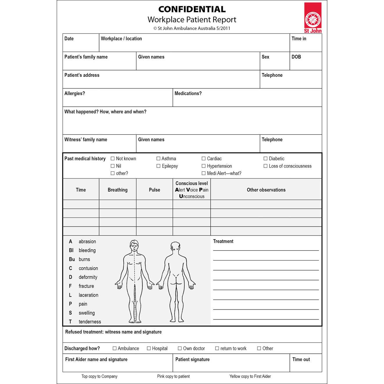 Workplace Patient Report Forms  10 Pack | St John Ambulance With Regard To Incident Report Form Template Qld